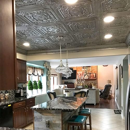 Miniatura 9 de From Plain To Beautiful In Hours - Modelo 223 La Scala - Mosaicos de PVC de 2 x 2 pies (cubre 4 pies cuadrados) para el techo, color oro antiguo