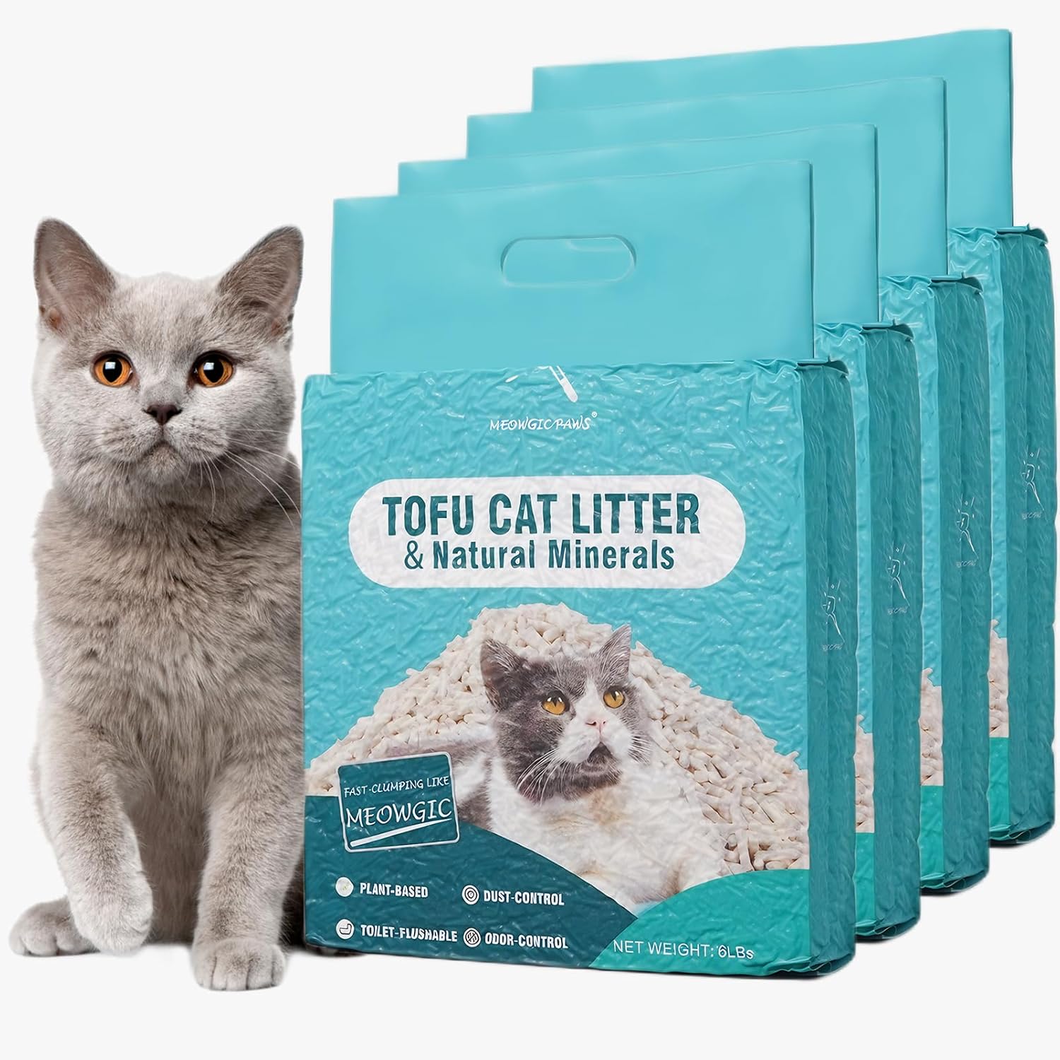 Plant-Based Cat Litter, Odor Control Quick Clumping Tofu Cat Litter, 24 lbs, Low Tracking Dust Control Lightweight Flushable Unscented Natural Kitty Litter