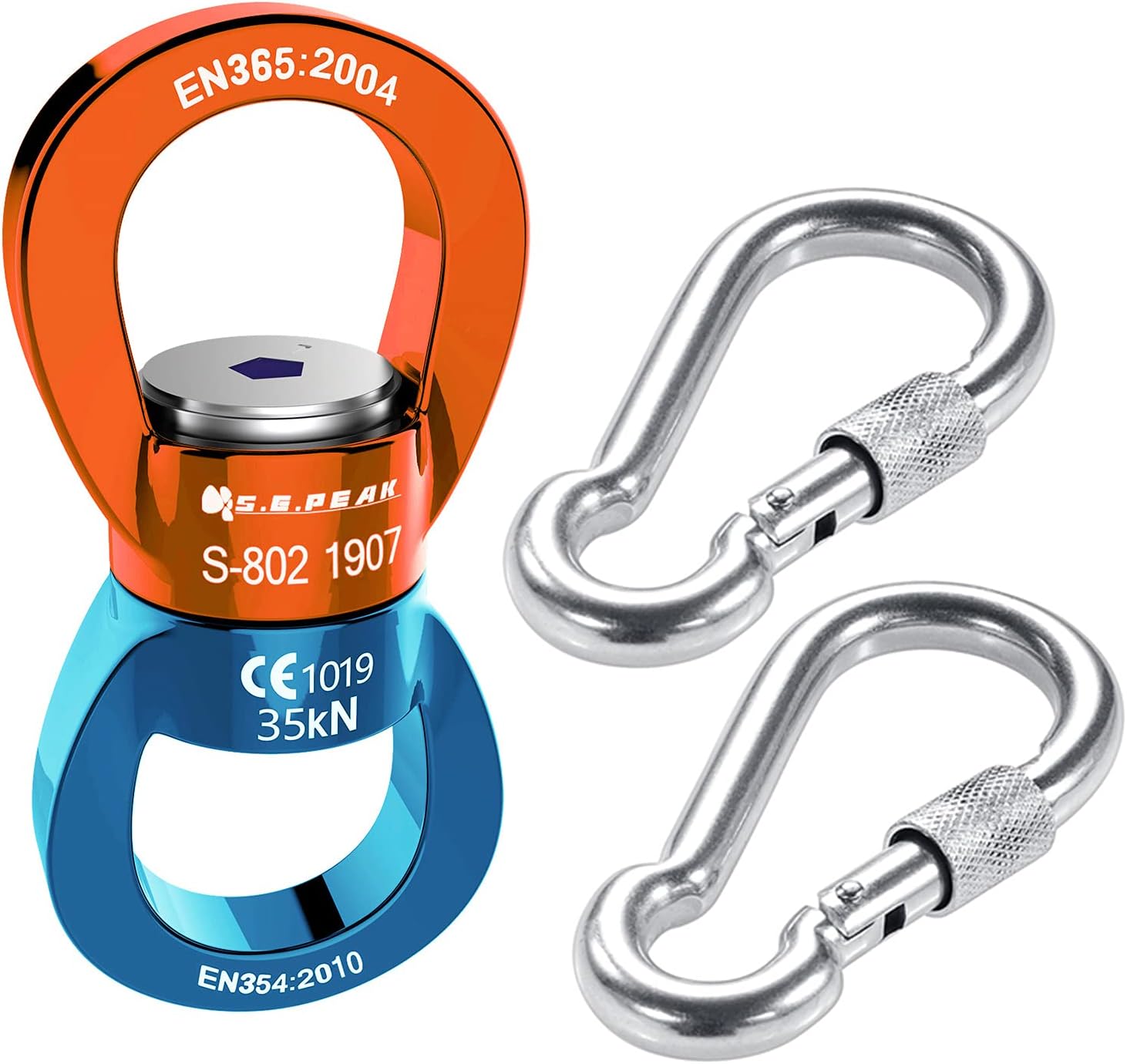 PROND 35kN Safest Rotational Device with Locking Carabiners, 316 Stainless Steel Heavy Duty Screw Lock Carabiner Hooks, Swing Swivel, Swing Spinner, Carabiner Swivel