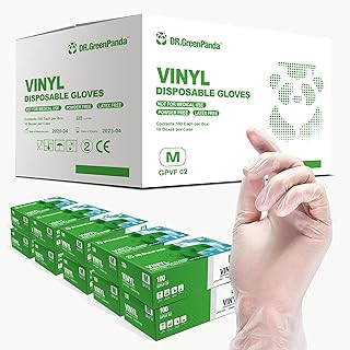 Dr.GreenPanda (X-large) Clear Vinyl Gloves Case of 1000 | Box of 100 PVC Disposable Bulk Food Safe Latex&Powder Free Texture Smooth Extra Non Sterile 1000pcs XL