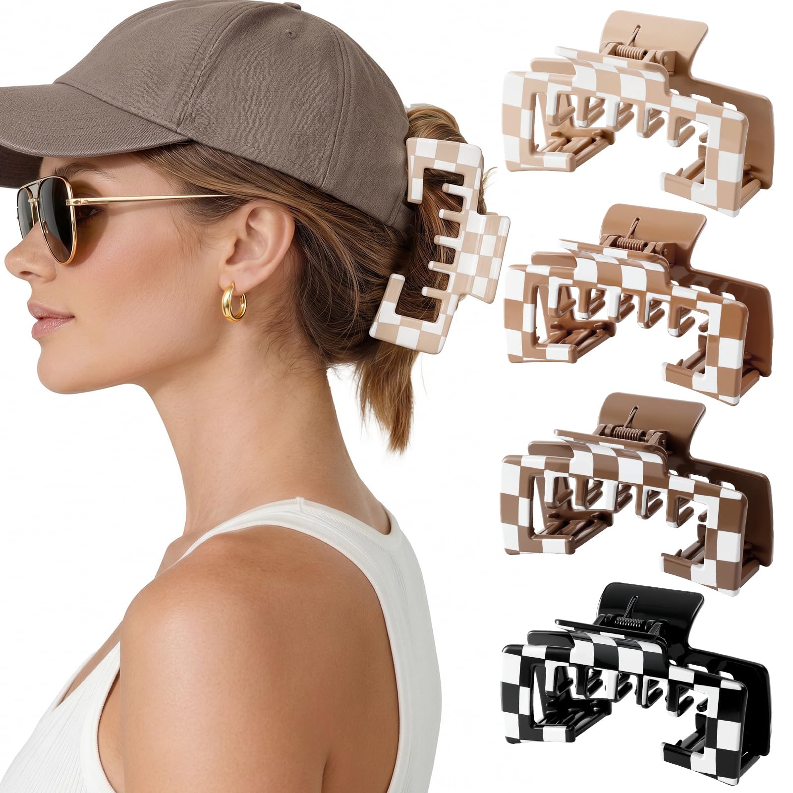 Photo 1 of 4 Pack Hat Claw Clips for Women, 4.1 Inch Large Hair Clips for Thick Hair