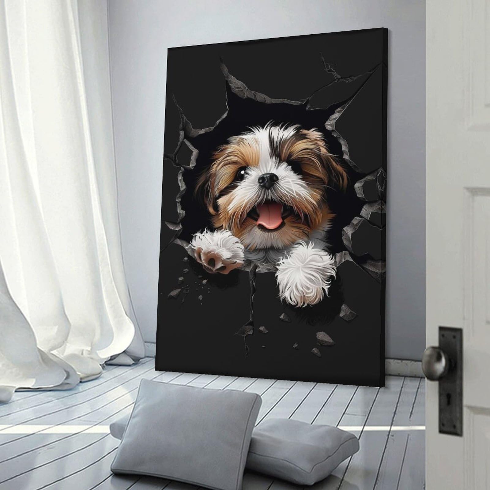 Junmoney Canvas Wall Decor Shih Tzu(2), 20x30inch(50x75cm), for Restful Interiors, Bedrooms Or Small Rooms, Canvas Wall Decor for Personal Spaces