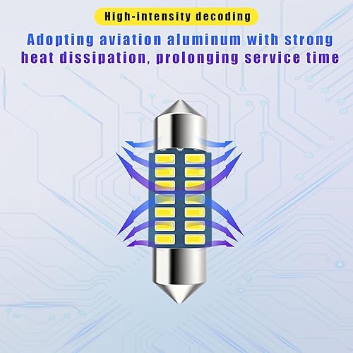 Miniatura 6 de Sylvil 4 bombillas LED para automóvil, 1.220 in, 1.417 in, 1.654 in, para interior de automóvil, cúpula, mapa, puerta, 6000K, blanco,