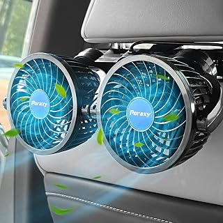 Poraxy Car Fan, Dual Head Car Fans for Backseat for Kids, Headrest 360 Degree Rotatable Back Seat Stepless Speed Vehicles Rear Seat 12V Cooling Air Fan for Sedan SUV RV