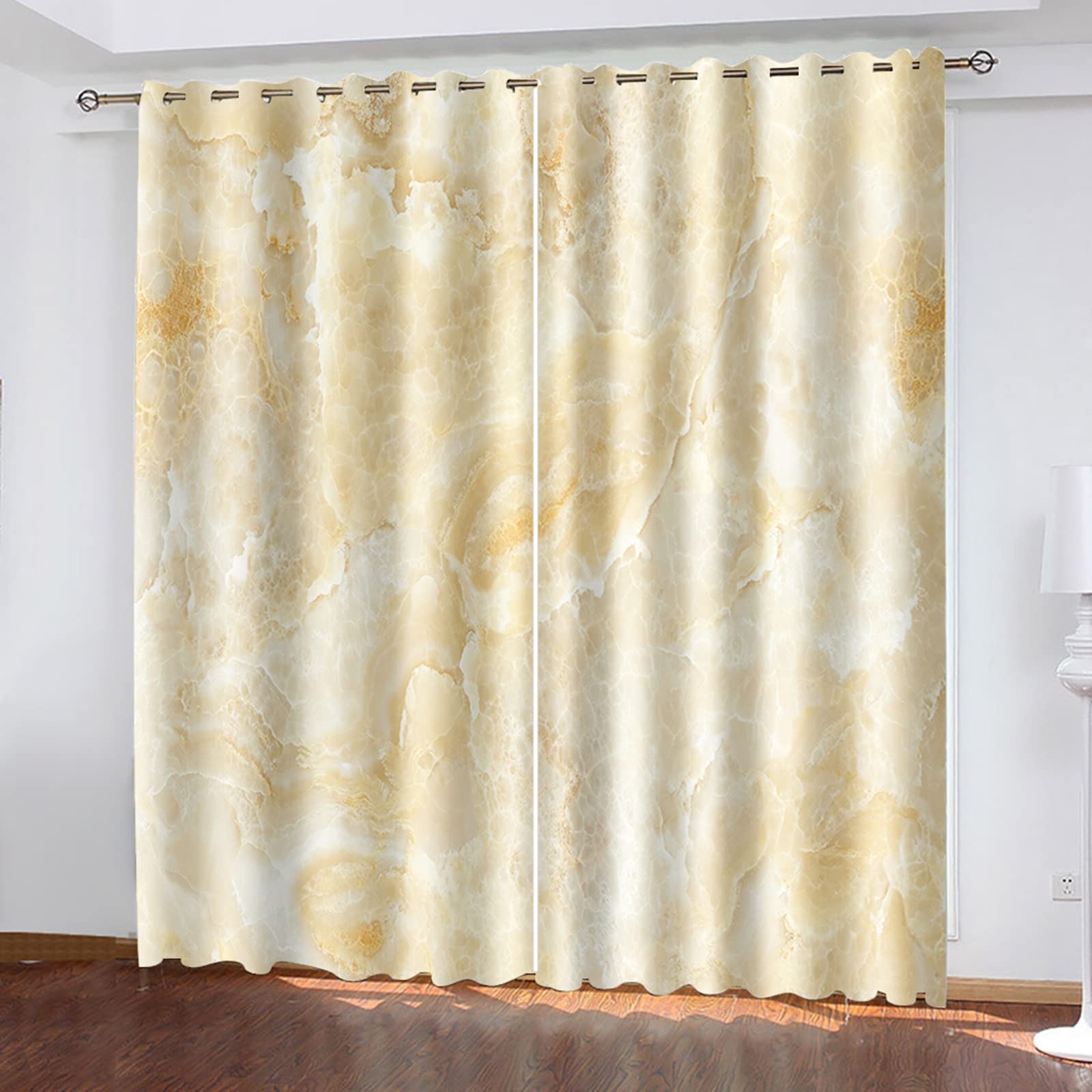 Aeici Cortinas Habitacion Juvenil, Cortinas Opacas Anchas Patrón De Mármol Irregular Amarillo Beis para Dormitorio Sala de Estar, 264x160CM