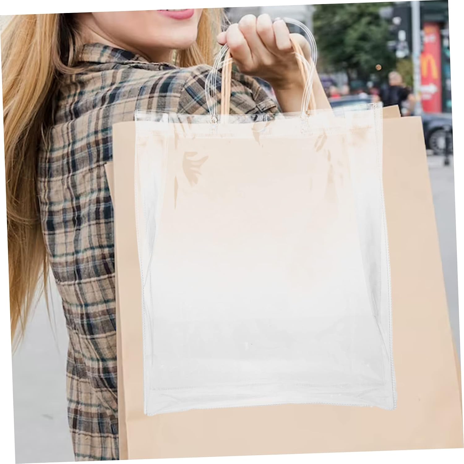 WATIIFUFU Xmas PVC Handheld Gift Bag 10pcs with Handles for Wine Bottle image 2