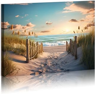 Typruye Beach Path Pictures Decor Wall Art Ocean Pictures Seaside Canvas Print Seascape Painting for Modern Coastal Themed Lake Home Bedroom Décor Ready to Hang 16"x12"
