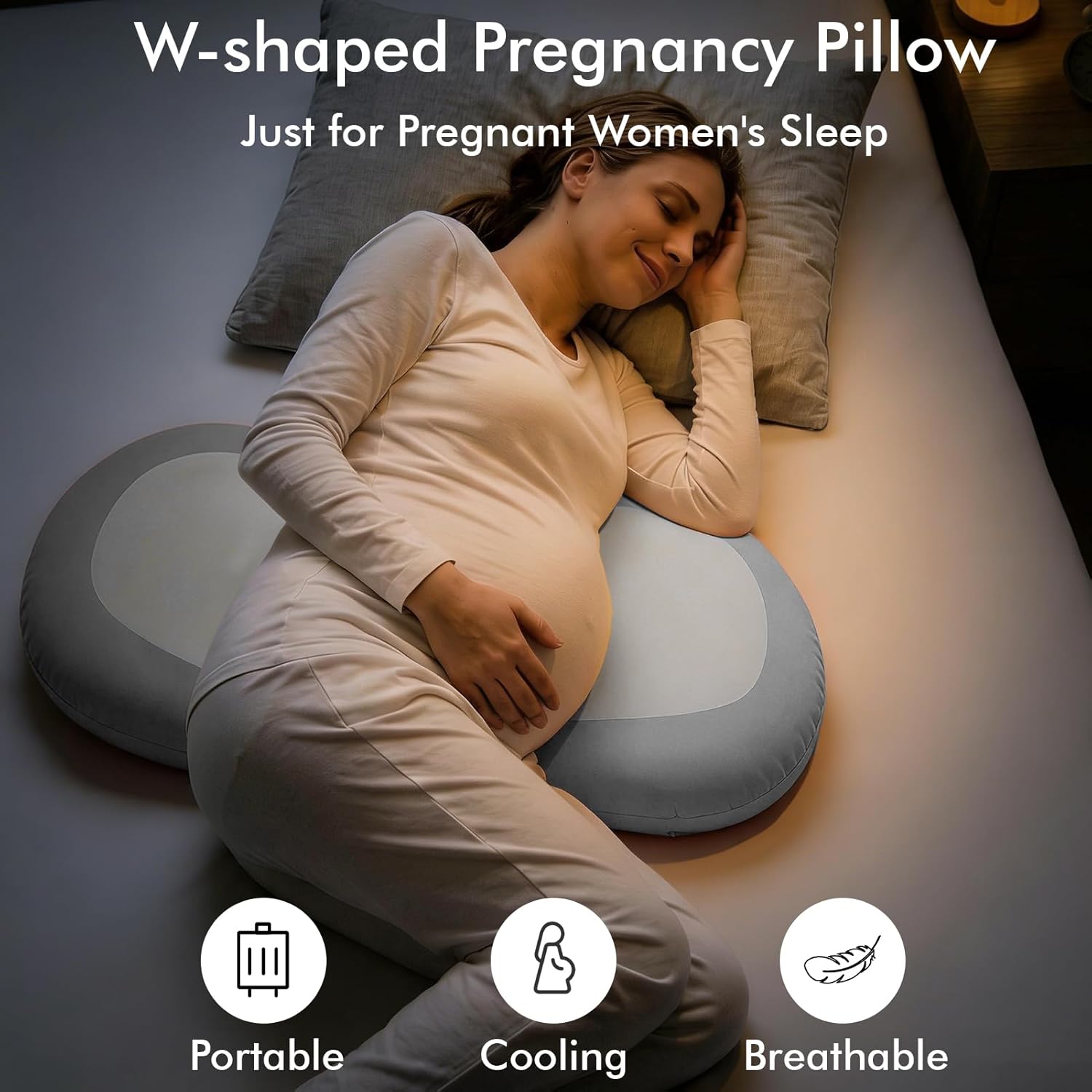 Pregnancy Pillows for Sleeping, Memory Foam W Shaped Maternity Pillow for Pregnant Women, Adjustable Travel Pregnancy Wedge Pillow with Cooling Removable Washable Cover, Support for Belly, Back(Grey)