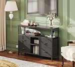 VERMESS TV Stand Dresser with Power Outlets and LED Light, 4 Drawers Entertainment with Open Shelf, Media Console for 32/45/55/65 inch TVs, Dresser with Storage for Living Room or Bedroom, Black
