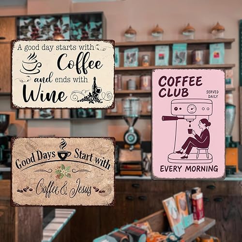 Miniatura 6 de Letrero de hojalata con texto en inglés "Jesus and Coffee Bar", decoración de pared para cocina, granja o estación de bebidas, letrero colgante de