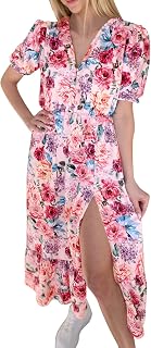 NHNKB Women's Long Sleeve Dresses Floral Print Short Sleeve Elegant Evening Dress V-Neck Chiffon Dress Fashion Elegant Dress Party Dress Mini Dress Sexy Stretch Dress Women's Long Sleeve Short, red, S