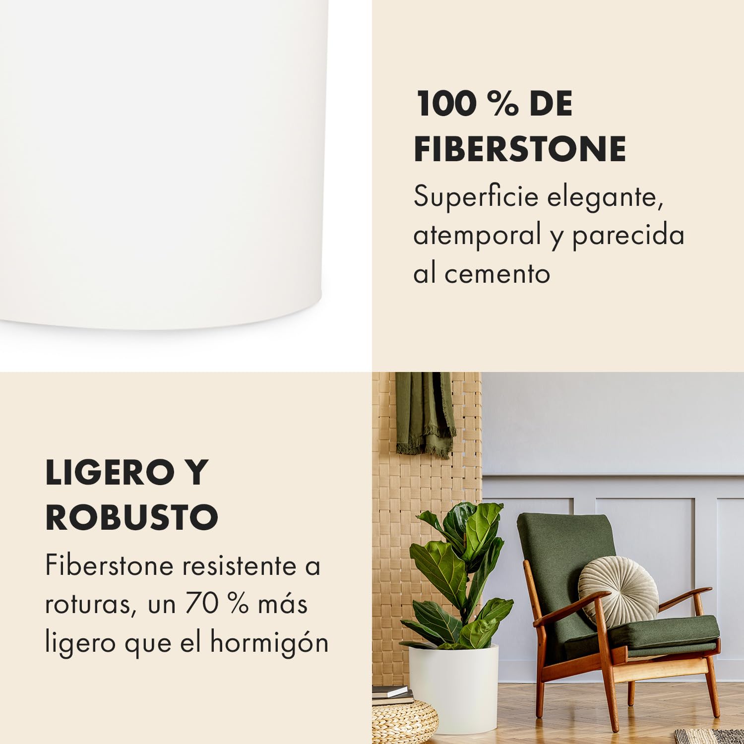 Fox & Fern Macetero, Maceteros Decorativos Interior, Macetas Exterior Grandes, Maceta Grande Plantas y Flores Resistente a Rayos UV y Heladas, Maceteros Exterior, Tapón de Drenaje, Piedra de Fibra