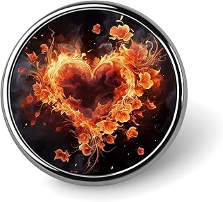 Fire Flowers And Heart Lapel Pin Round Badge Brooch Pin for Clothes | 1 Inch Lightweight Aluminum Alloy Button Pins, Party Supplies, Mini Round Button Badge Pins for Shirt Jacket Bag Hat & Gift