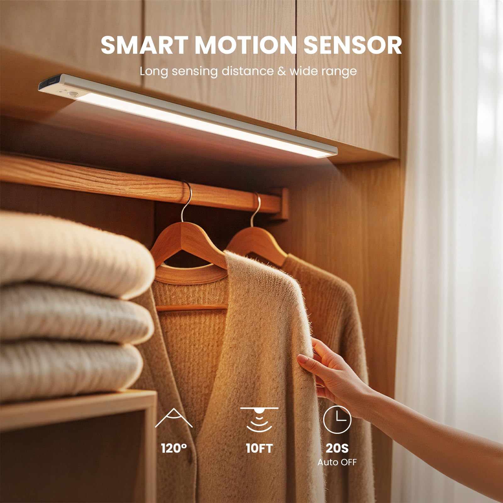 TANSOOL+ Luce LED Sottopensile Cucina, Armadio LED con Sensore di Movimento, 40cm Luce Sottopensile Dimmerabile Lampada per Cucina, Guardaroba, Scale, Soggiorno, Camere da Letto - 2 Pezzi