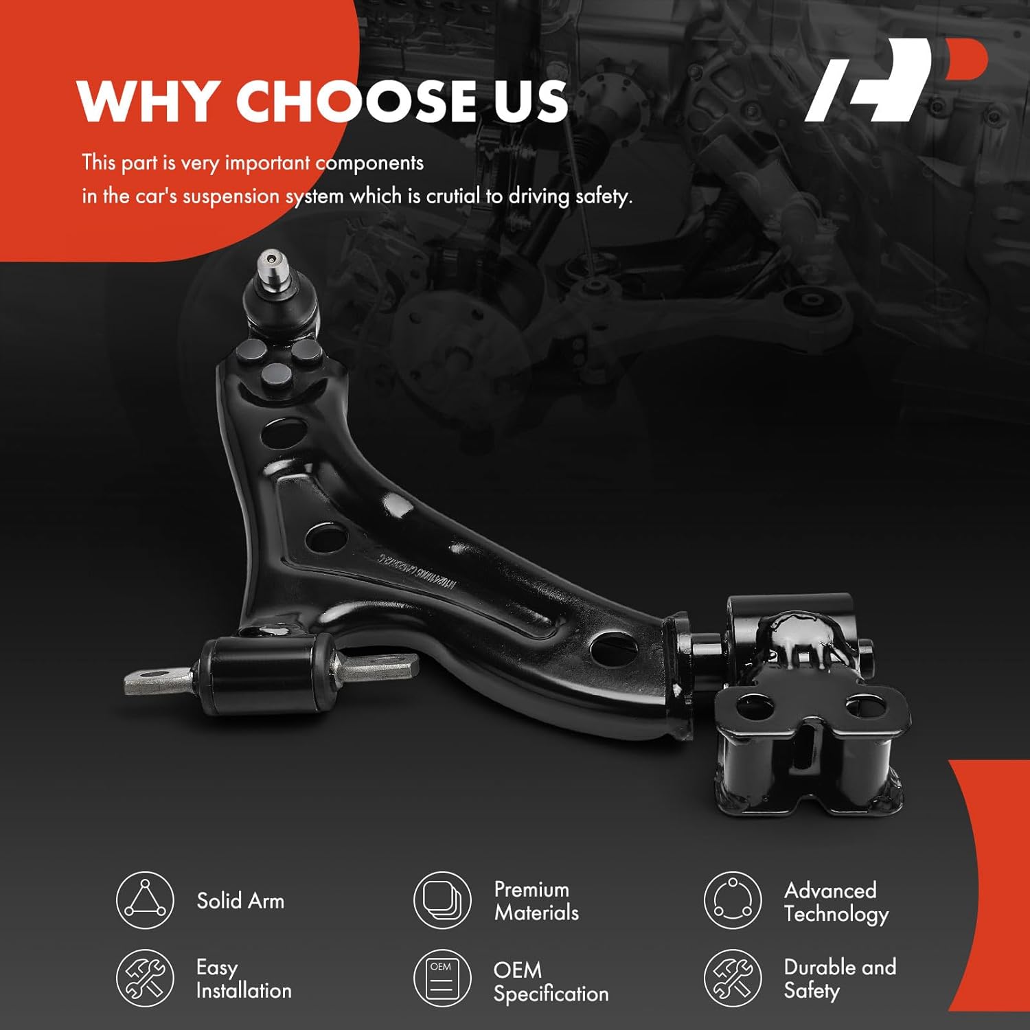 A-Premium Front Right Lower Control Arm, with Ball Joint & Bushing, Compatible with Chevrolet Spark 2016-2022