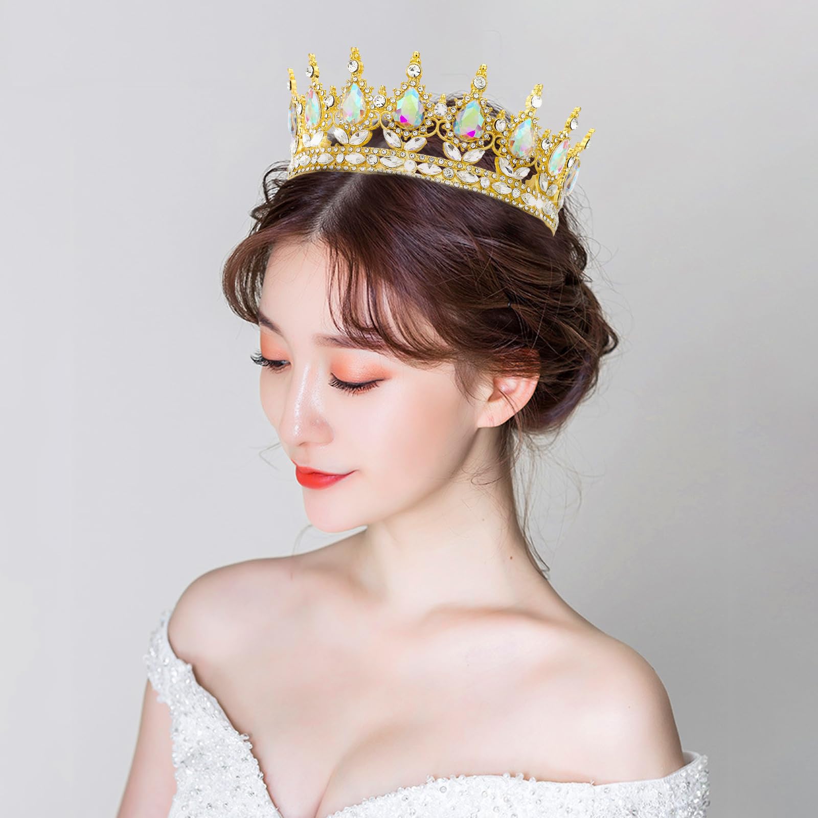 Gold Queen Crown Tiara Rhinestones Hair Accessories for Wedding Party Bride Queen Crown Rhinestone Wedding Crowns and Tiaras for Women  main image 3
