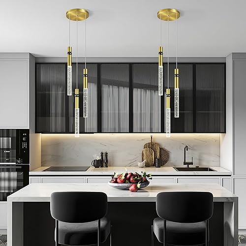 Miniatura 2 de Lámparas de cocina para techo regulables LED moderna dorada con luz colgante de cristal de burbujas para cocina, isla, dormitorio, pasillo, entrada