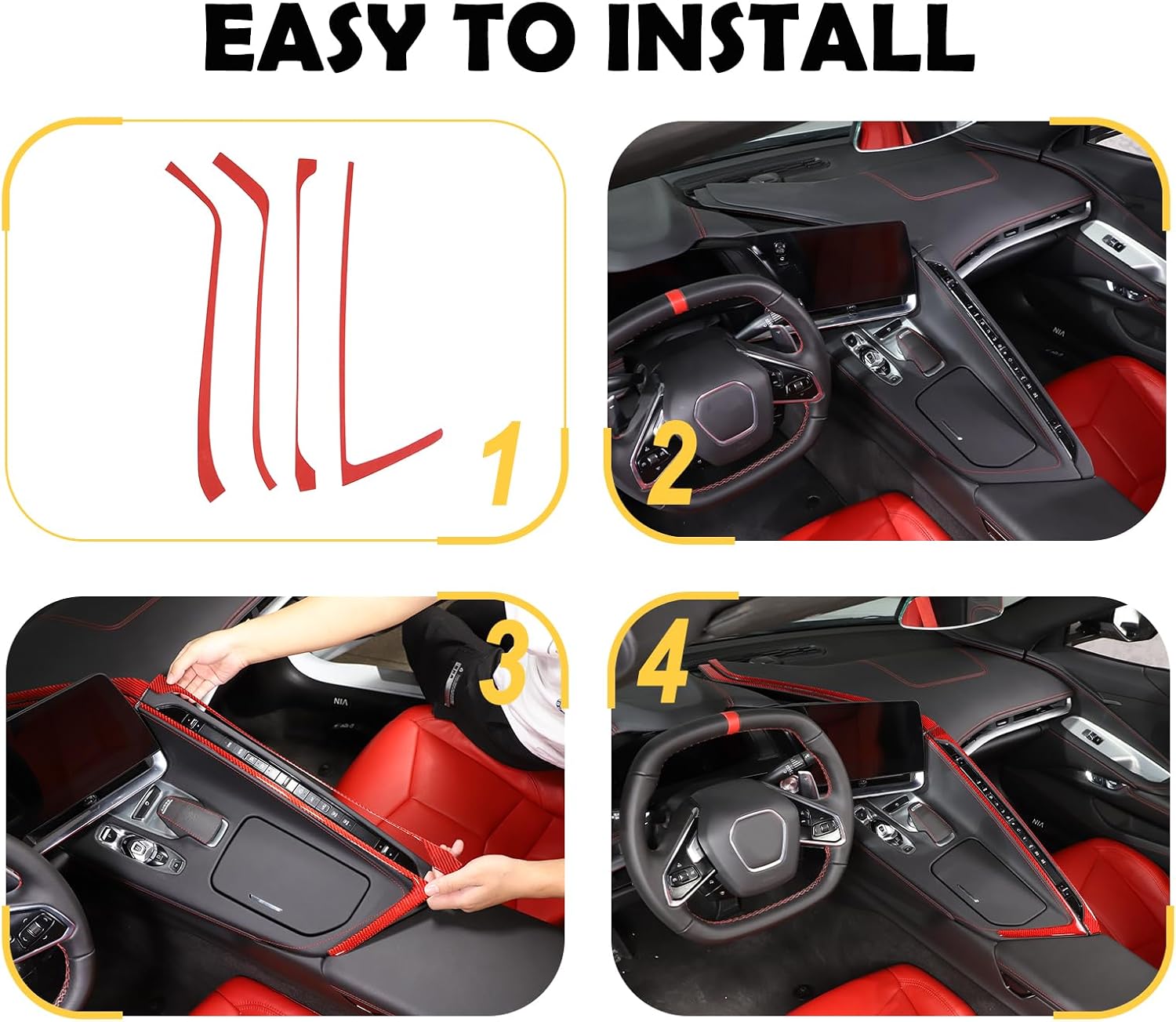 Soft 3D Real Carbon Fiber Car Center Conosle AC Switch Trim Strip Sticker Trim Decor Trim Kit Compatible with Corvette C8 Stingray Z06 Z51 2020 2021 2022 2023 Interior Decoration Accessories (Red) image 5