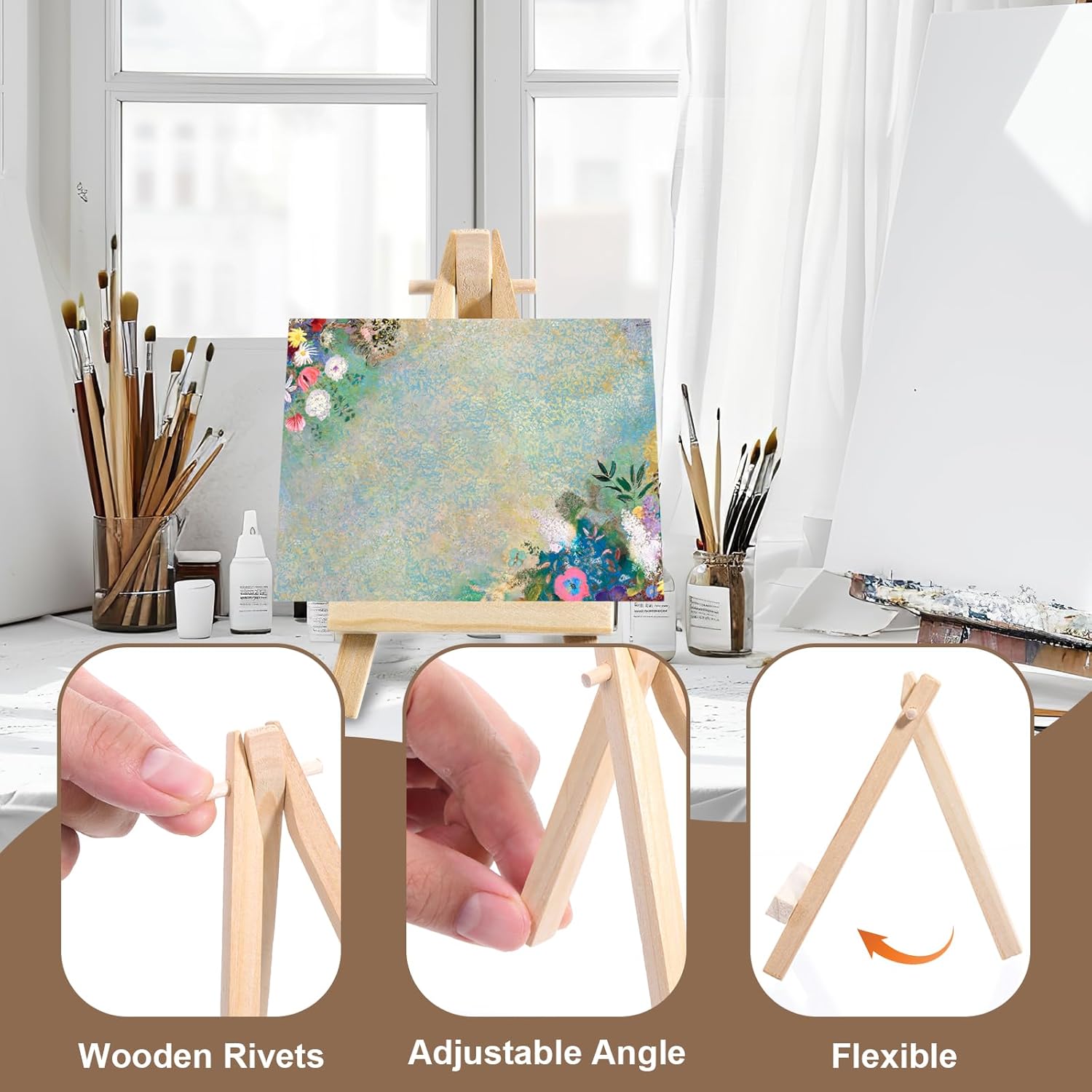 50 PCS Small Easels for Painting, Mini Easels Wooden Small Easel Stand Canvas Holder Stand Tabletop Easel for Painting, Business Cards, Photos, Cards, Gifts and Handicrafts