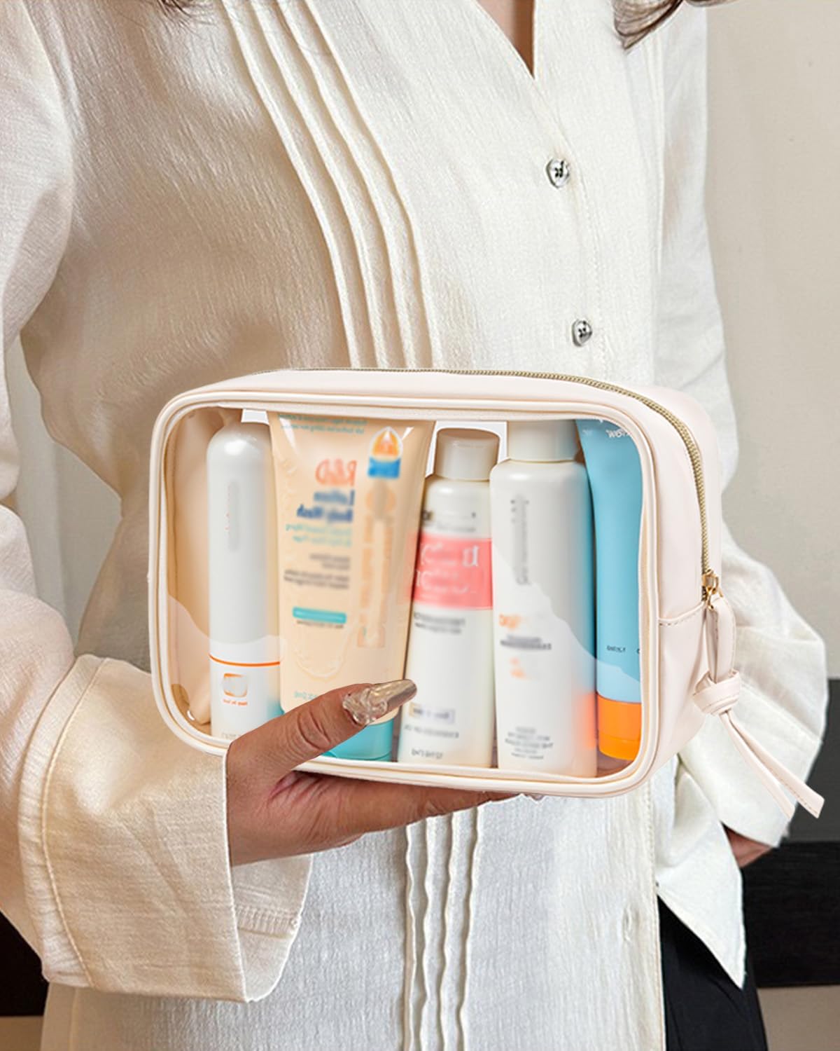 3Pcs Travel Clear Makeup Bag Set for Women, Transparent Toiletry Bag with Zipper Portable Makeup Pouch Organizer Waterproof Small Cosmetic Bag Compact Car Bag Organizer Car Accessories (White Set) - Image 8