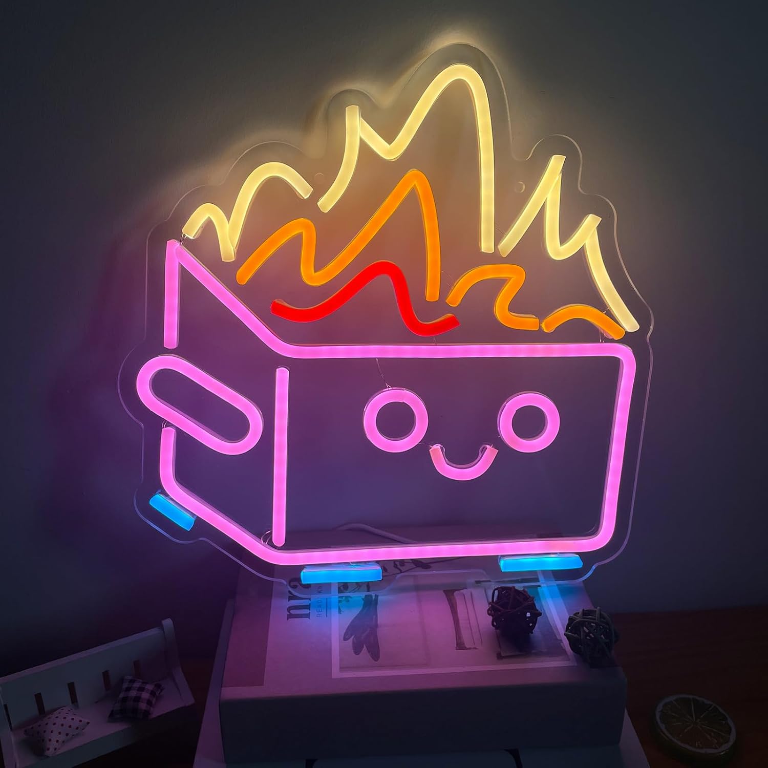 Dumpster Funny Fire This Is Fine Led Lamp Neon Sign Room Decor. Meme Gifts Merch Party Supplies for Sign Wall Decoration Acrylic USB Powered Unique Night Light Living Kids Room Shop Bar