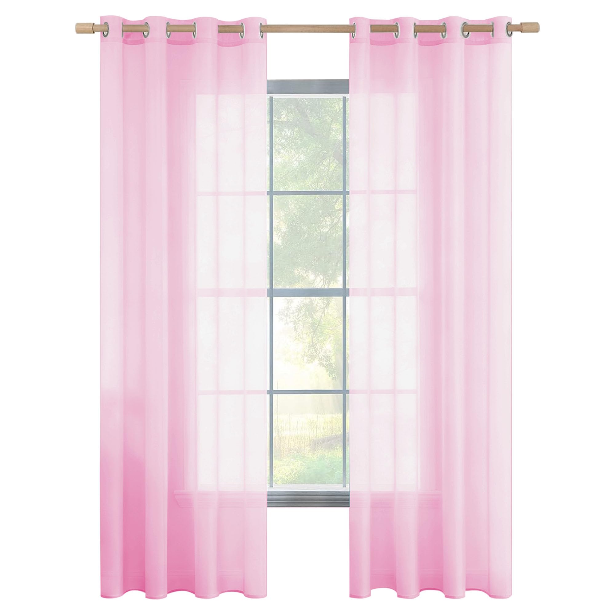 Rideau voilage oeillet 160 x 260 cm rose transparent pour fenêtres de chambre