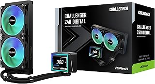 ASRock Challenger 240 Digital All-in-One Liquid CPU Cooler, 240mm Radiator, 3" Smart Digital Display, ARGB Lighting, 0dB Mode, 6-Year Warranty