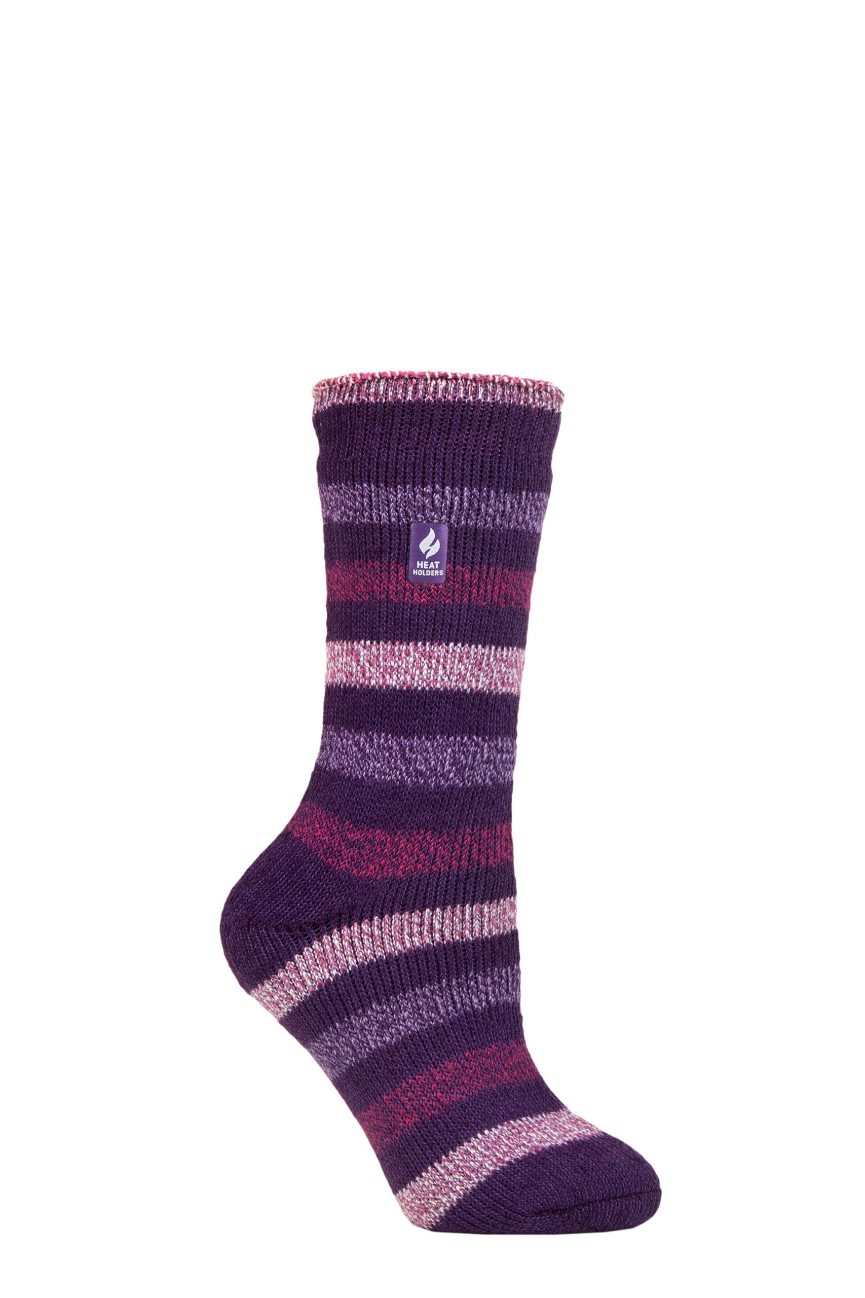 Heat Holders Women's Delamere Stripe Purple Sockshop Socks - 2.3 Tog Thermal, Warm, Cosy, Patterned, Pack Of 1 Size 4-8 4-8