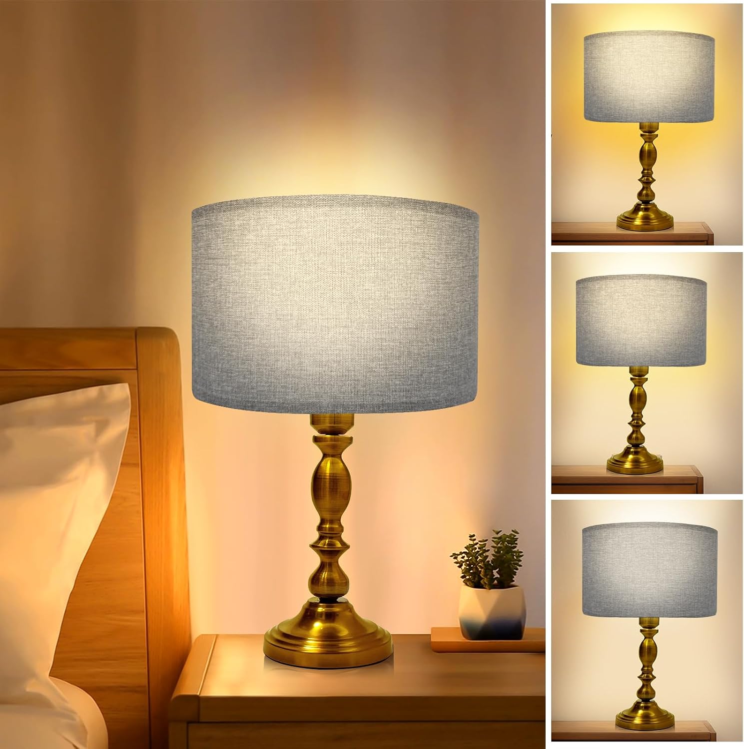 Drum Lamp Shades for Table Lamps 12" Top x 12" Bottom x 8" High Linen Lampshade Gray Lamp Shade with E27 to E26/E14 Adapters for Floor Lamps Bedside Lamps Pendant Lights, Gray, Assembly Required