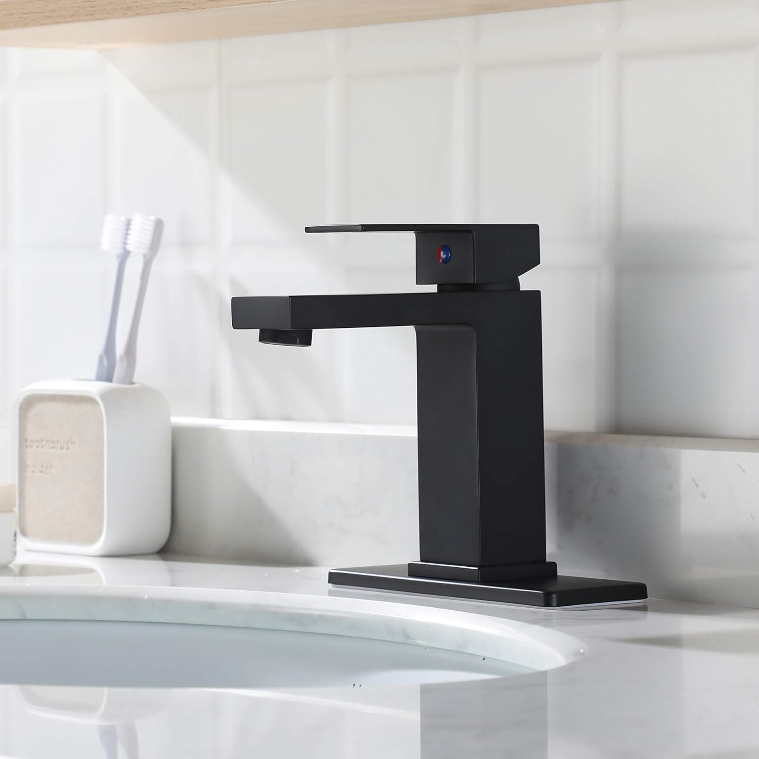 60% Off Discount EZANDA Brass Single-Handle Bathroom Sink Faucet with Escutcheon, Pop Up Drain Stopper & Water Supply Hoses, Matte Black, 14253