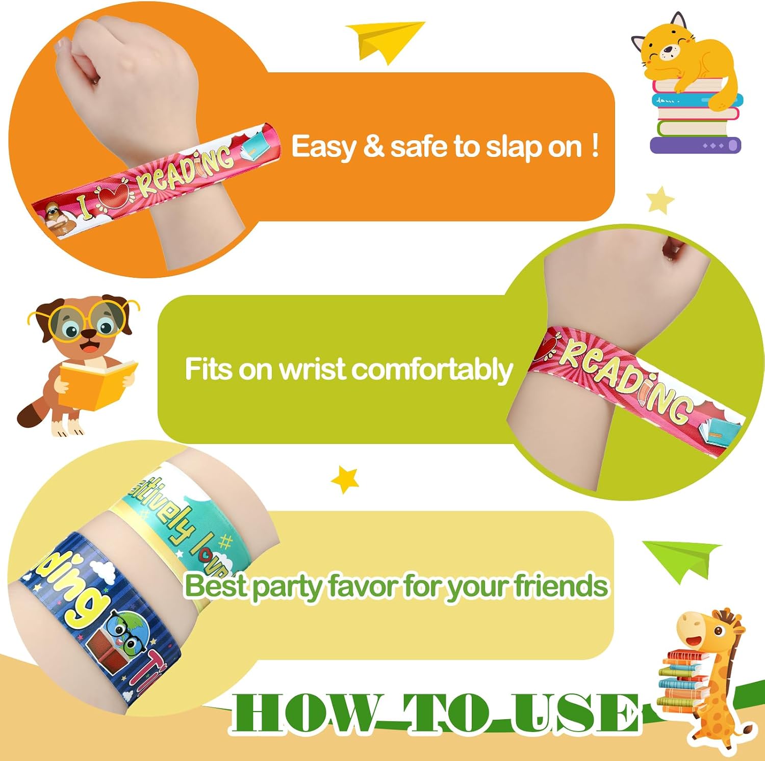 320 Pcs Love to Read Slap Bracelets Party Favors for Kids Bulk Include 120 Inspirational Read Bracelets with 200 Book Stickers for Classroom Rewards Teacher Awards Prize School Gifts
