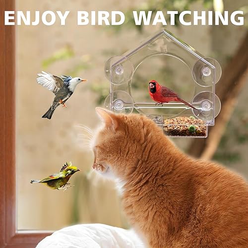 Miniatura 6 de Window Bird Feeder with Strong Suction Cups - Clear Bird House with Removable Tray - Ideal for Cardinals, Finches, and Chickadees
