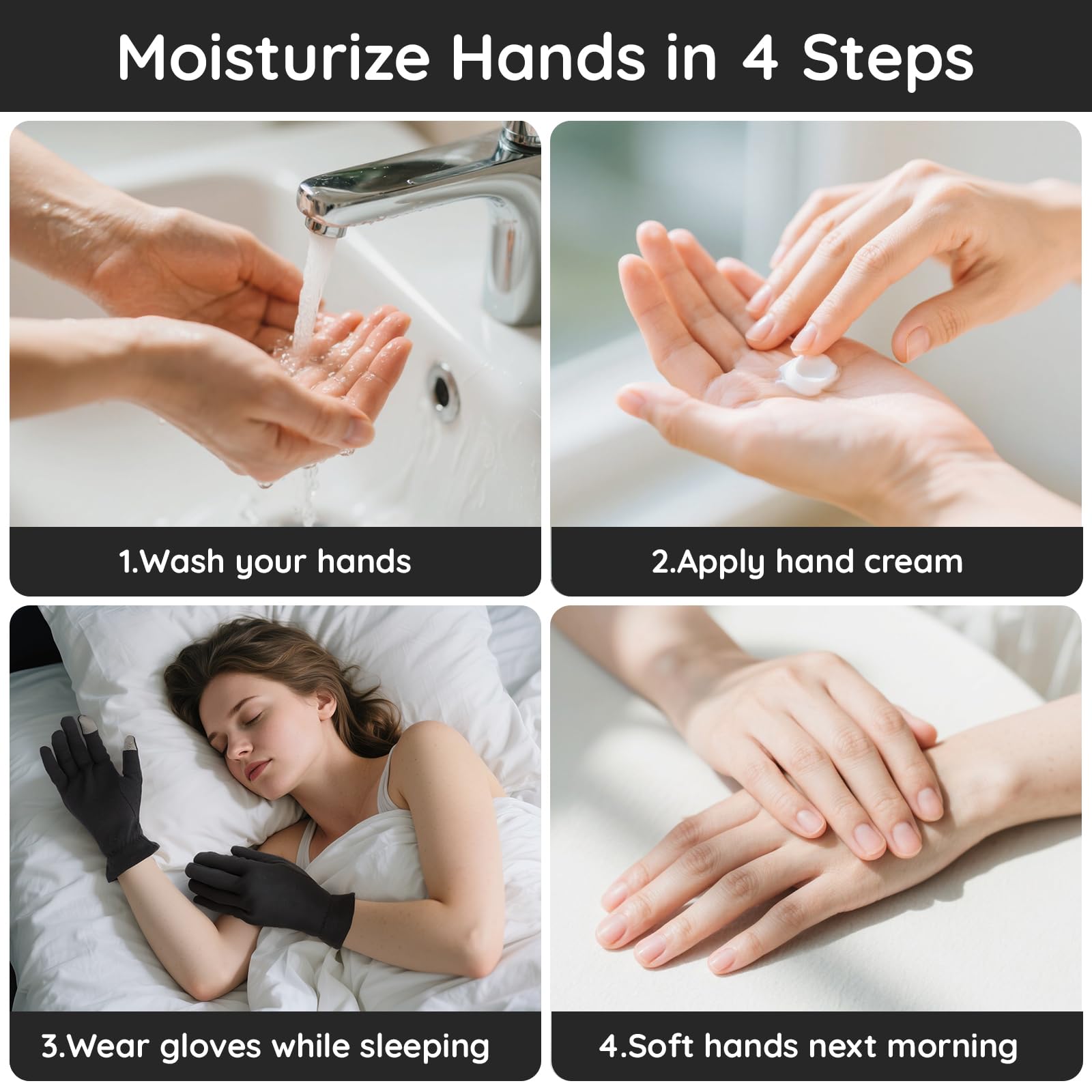 Segbeauty Guanti Cotone Nero, 6 Paia Guanti di Cotone per Dermatiti, con Dita Touchscreen, Morbido e Traspiranti, per Idratare Mani Secche, Ispezione Gioielli, Eczemi (L)
