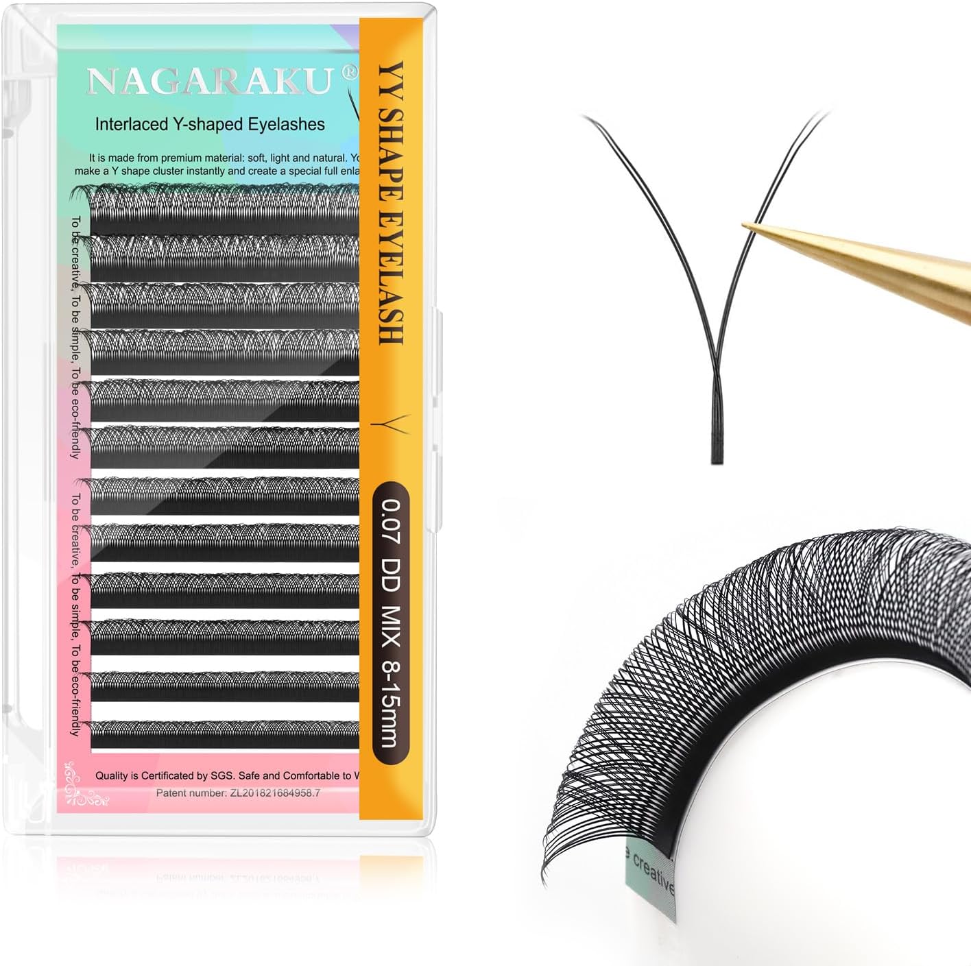 NAGARAKU YY Eyelash Extensions Supplies 4D Y Lash Premade Fans Russian Volume Cross Handwoven Y Shaped Mesh Technology Wispy Crisscross Cluster Matte Black 12 Rows(0.07 DD Curl 8-15mm Mix)