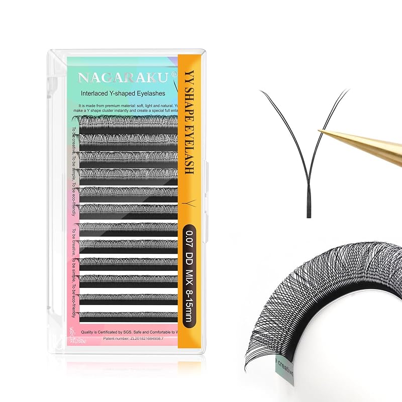 NAGARAKU Extensões de Cílios YY 0.07 Curvatura DD 8–15 mm Mix 4D Pré-montados Pretos