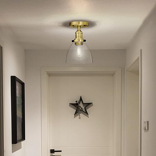 Miniatura 5 de Dolaimi House Industrial Modern - Paquete de 2 lámparas de techo semiempotradas doradas de 6.5 pulgadas, pantalla de cristal transparente, acabado