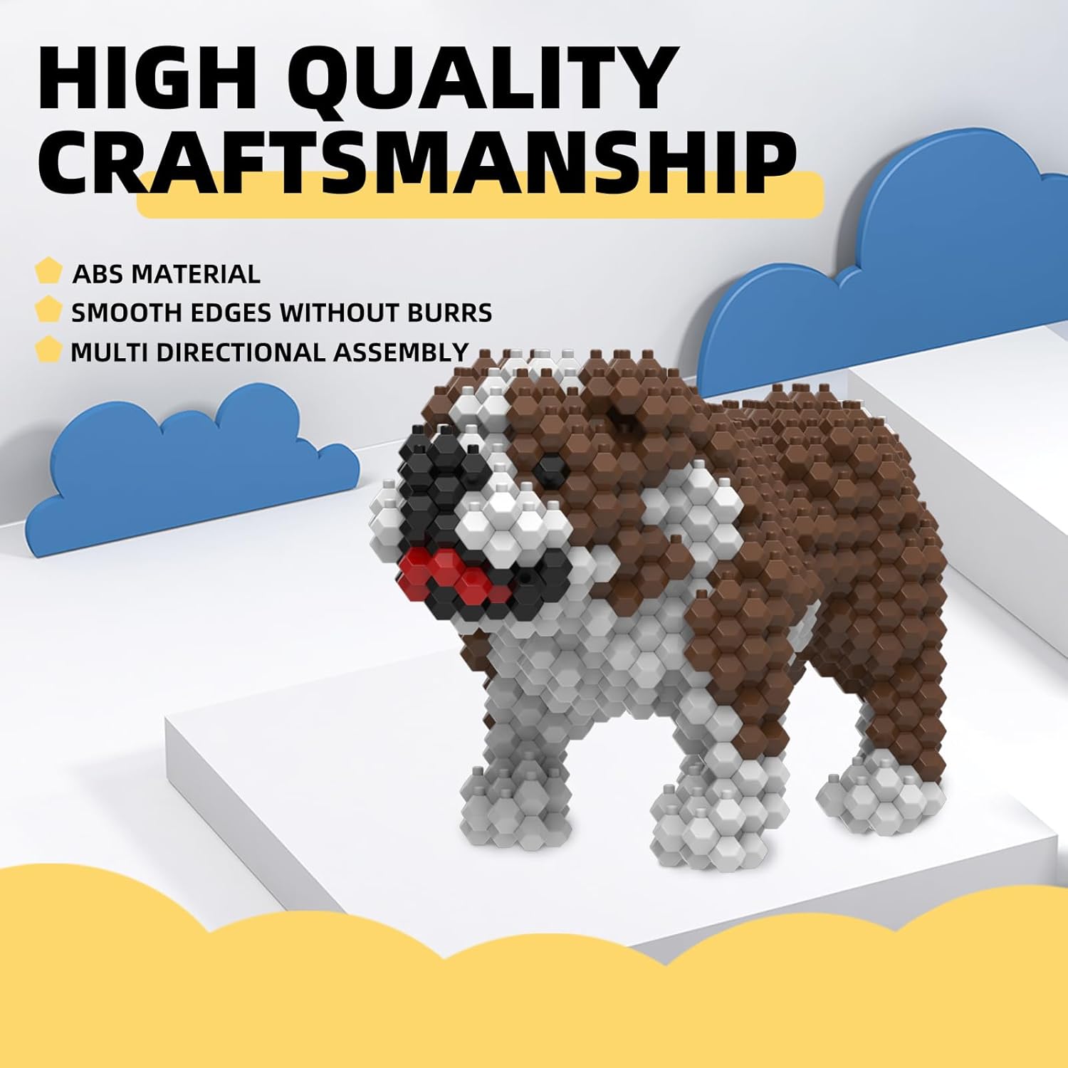 KADELE Cute Dog Building Animal Sets, Extremely Challenging STEM Building Blocks Decor for Adults Kids, Micro 3D Educational Toys for Boys Girls Ages 8 and Up，Bulldog
