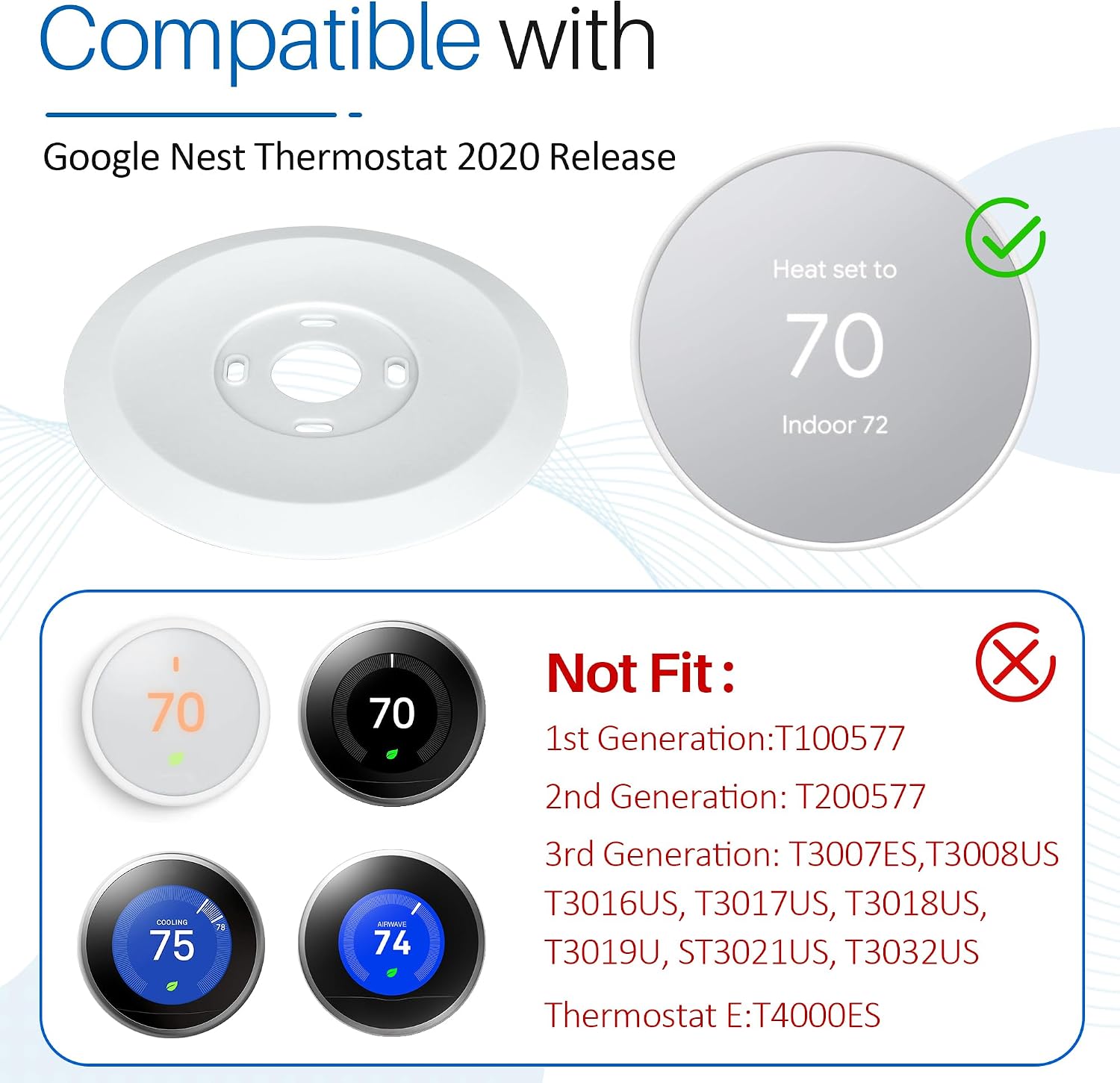 Wall Plate Cover Compatible with Google Nest Thermostat 2020, White 2 Pcs | For Google Nest Thermostat Wall Plate, Nest Thermostat Trim Kit Accessory, Fingerprint Resistant, Easy Installation