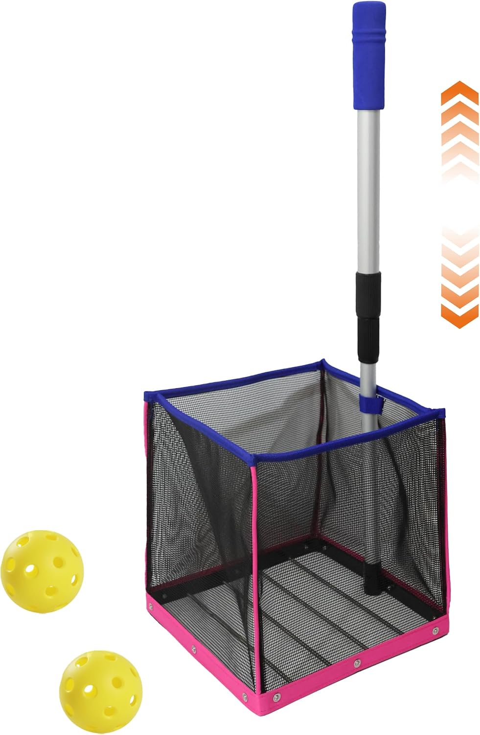 Adjustable Pickleball Picker Upper Ball Retriever Holds 40 Balls, No-Bend Collector, Lightweight Portable Accessory for Pickleball Court Practice and Training