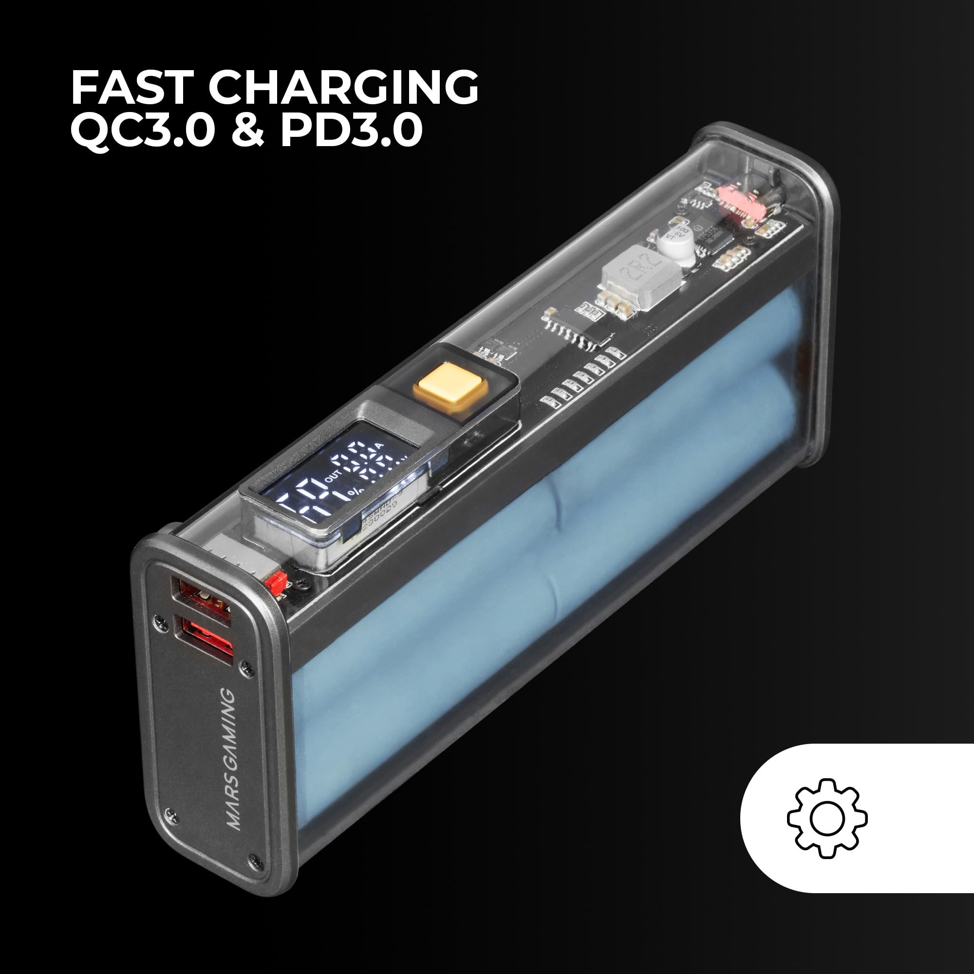 Mars Gaming MPK-20K, Power Bank 22,5 W, Batterie Samsung 20000mAh, Carica Rapida QC3.0 e PD3.0, Display con Controllo della Carica, Batteria Esterna Multi-Carica, Connettività Universale, Nero