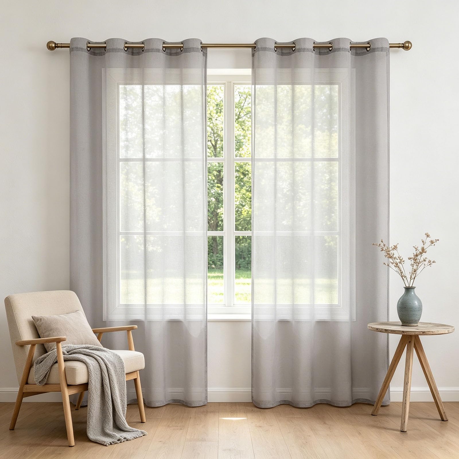 Voilages anti-UV gris 225x65 filtrant la lumière sans éblouir