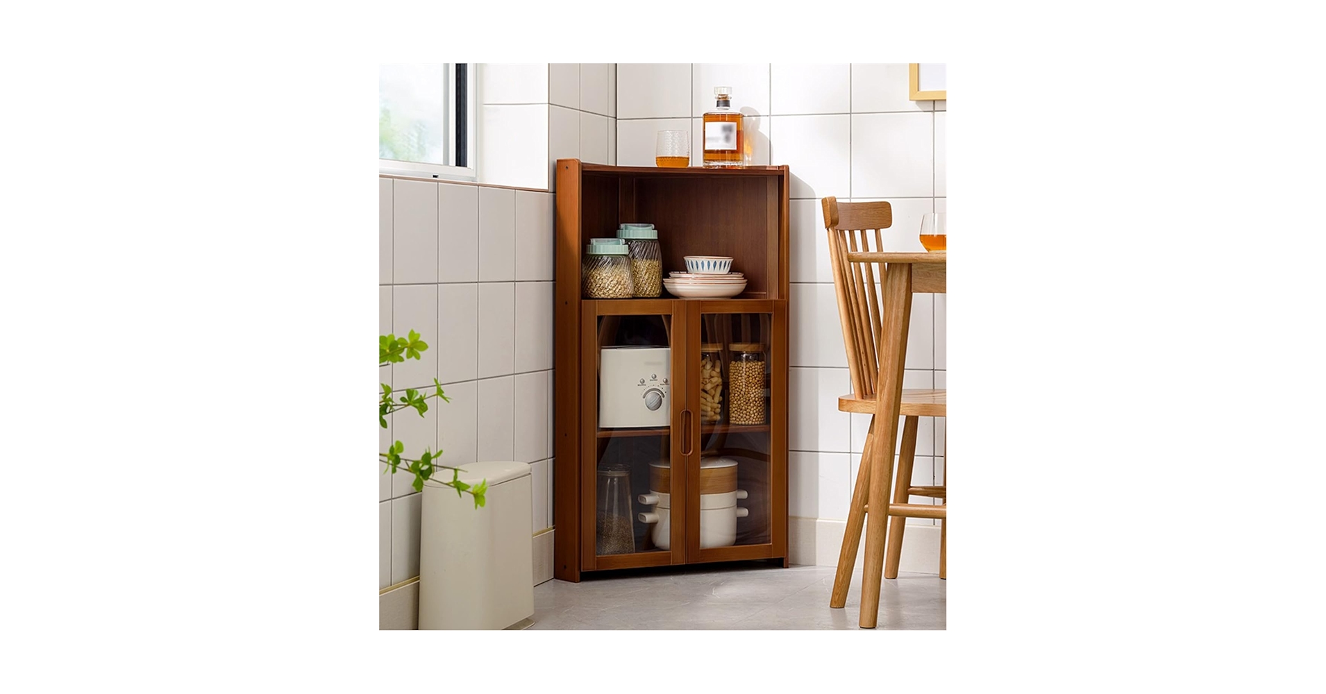 Amazon｜KUZRZNHコーナーキャビネット 三角収納 食器棚 キッチン