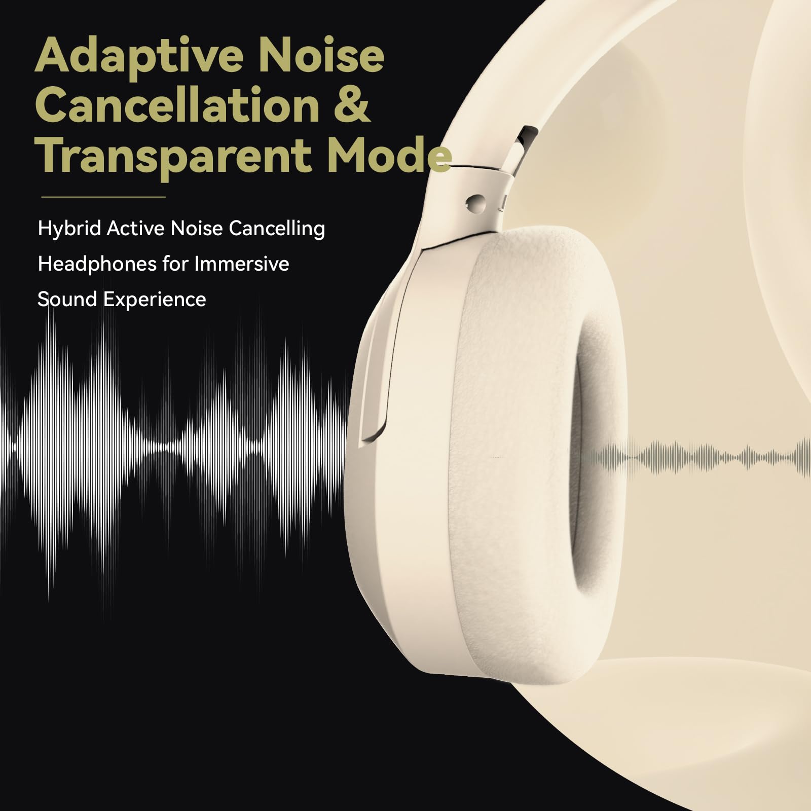 Hybrid Active Noise Cancelling Kopfhörer, Kabellose Over Ear Bluetooth Kopfhörer mit Mikrofon, 40H Spielzeit, Hi-Res Audio, Tiefer Bass, Faltbare Comfort Fit Ohrmuscheln für Reisen, Büro