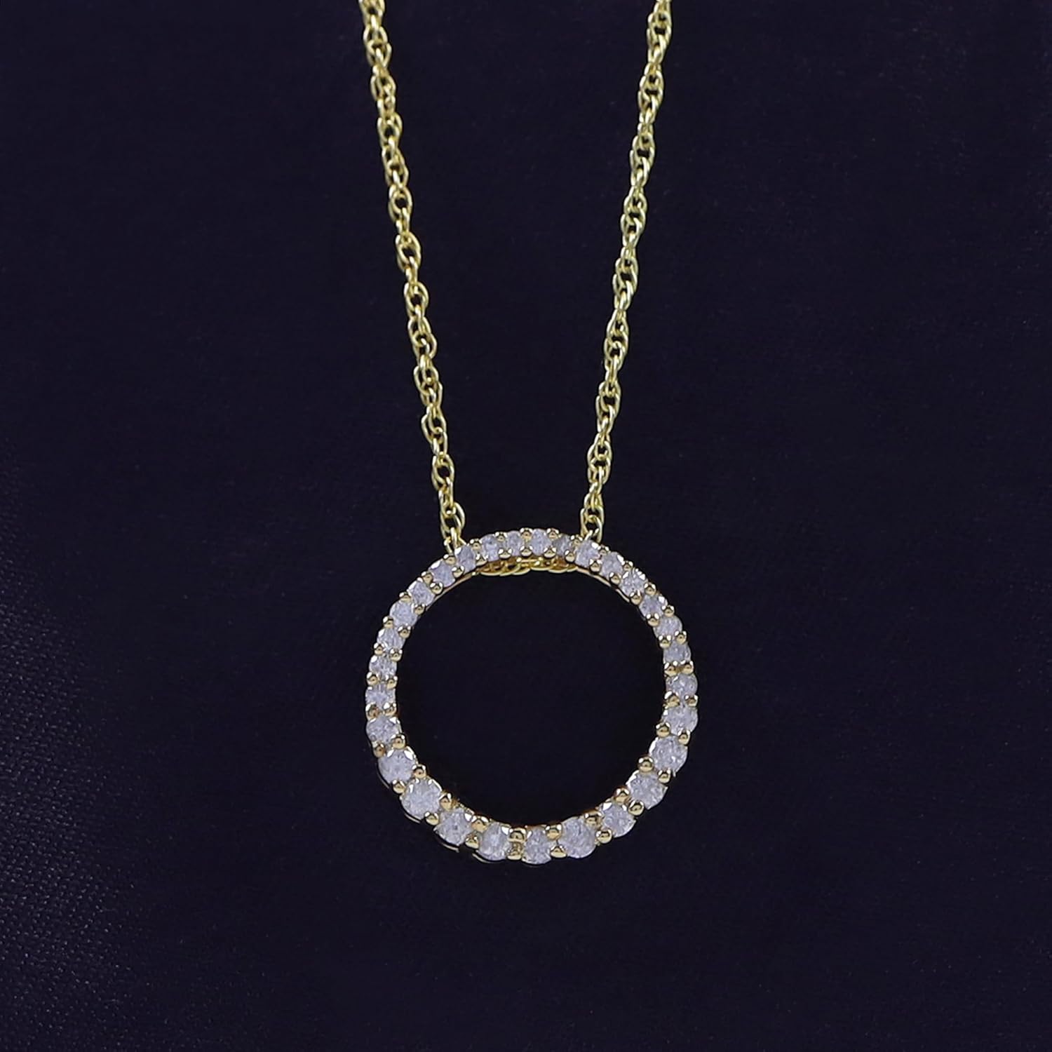 THE JEWEL ZONE 14K Gold Over Sterling Silver Circle Pendant Necklace | Solitaire Pendant Necklace | Eternity Circle Pendant | Dainty Natural Diamond Halo Choker Necklaces for Women (0.33 Ct)