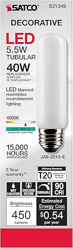 Miniatura 3 de Satco Bombilla LED E26 de 5.5 W, 4000 K, clasificación de 15000 horas, regulable, escarcha