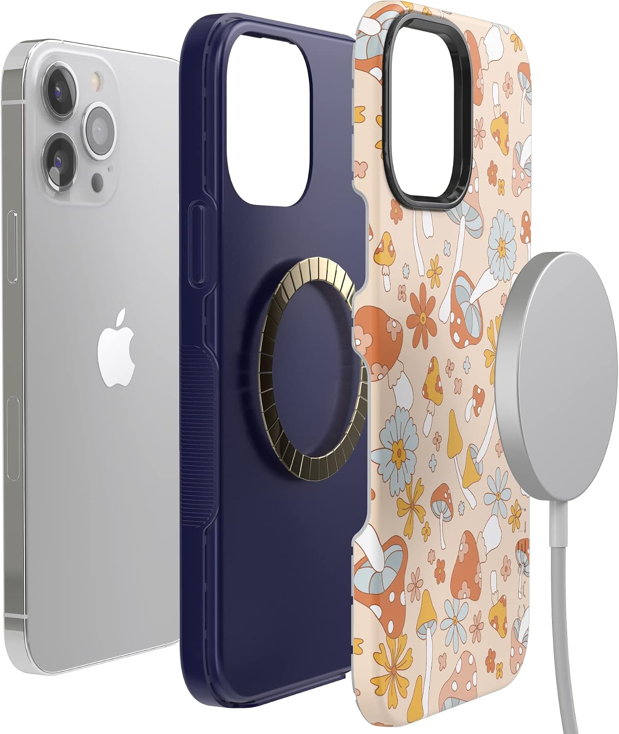 Casely iPhone 13 Pro Case | Mushroom Magic | Retro Floral | Bold Protective Design | Compatible with MagSafe