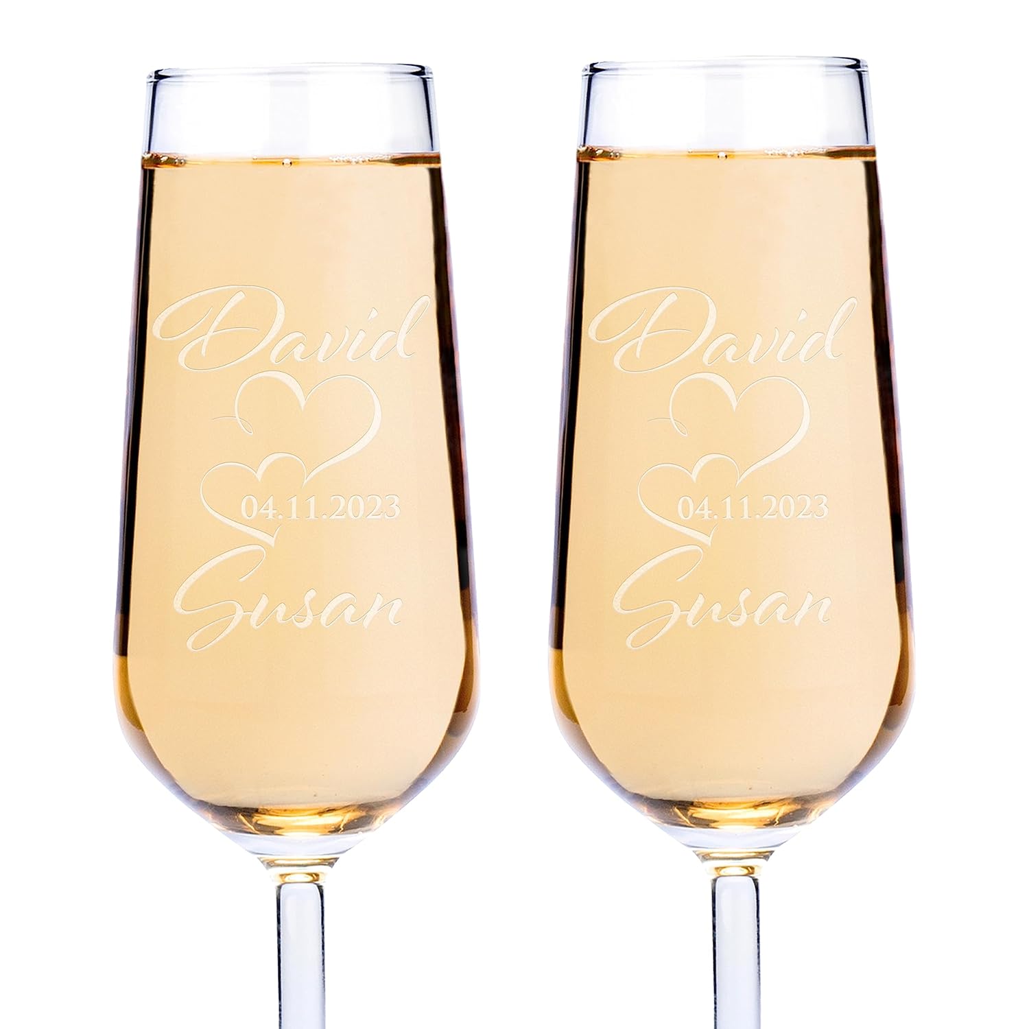 Personalized Wedding Champagne Flutes for Bride and Groom