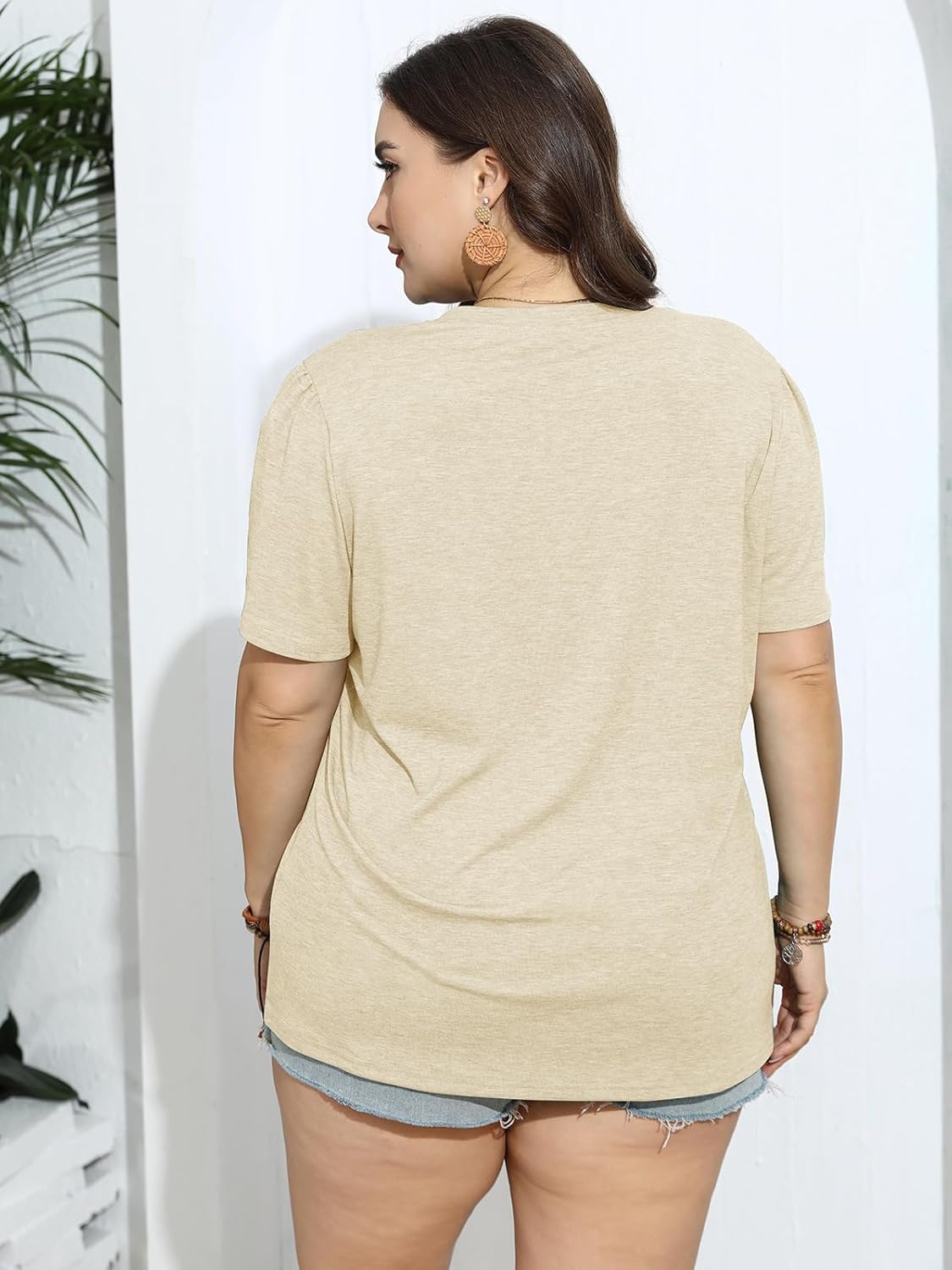 TAKEYAL Women's Plus Size T Shirts Petal Sleeve V Neck Tee Tops Summer Cute Baggy Casual Blouses XL-5XL 2024 - Image 3