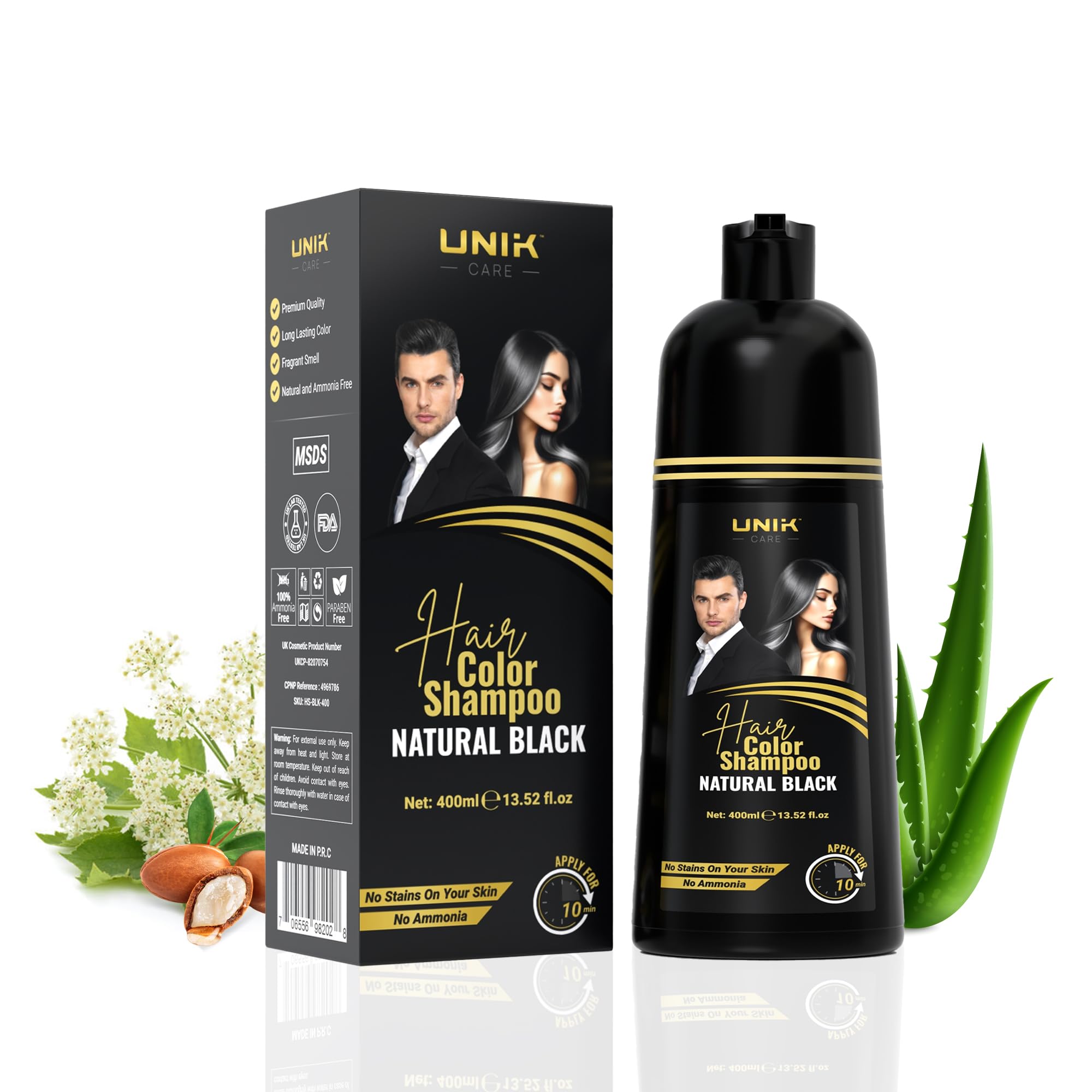 UNIK Care Hair Dye Shampoo Black 400ml – 3-in-1 Hair Color