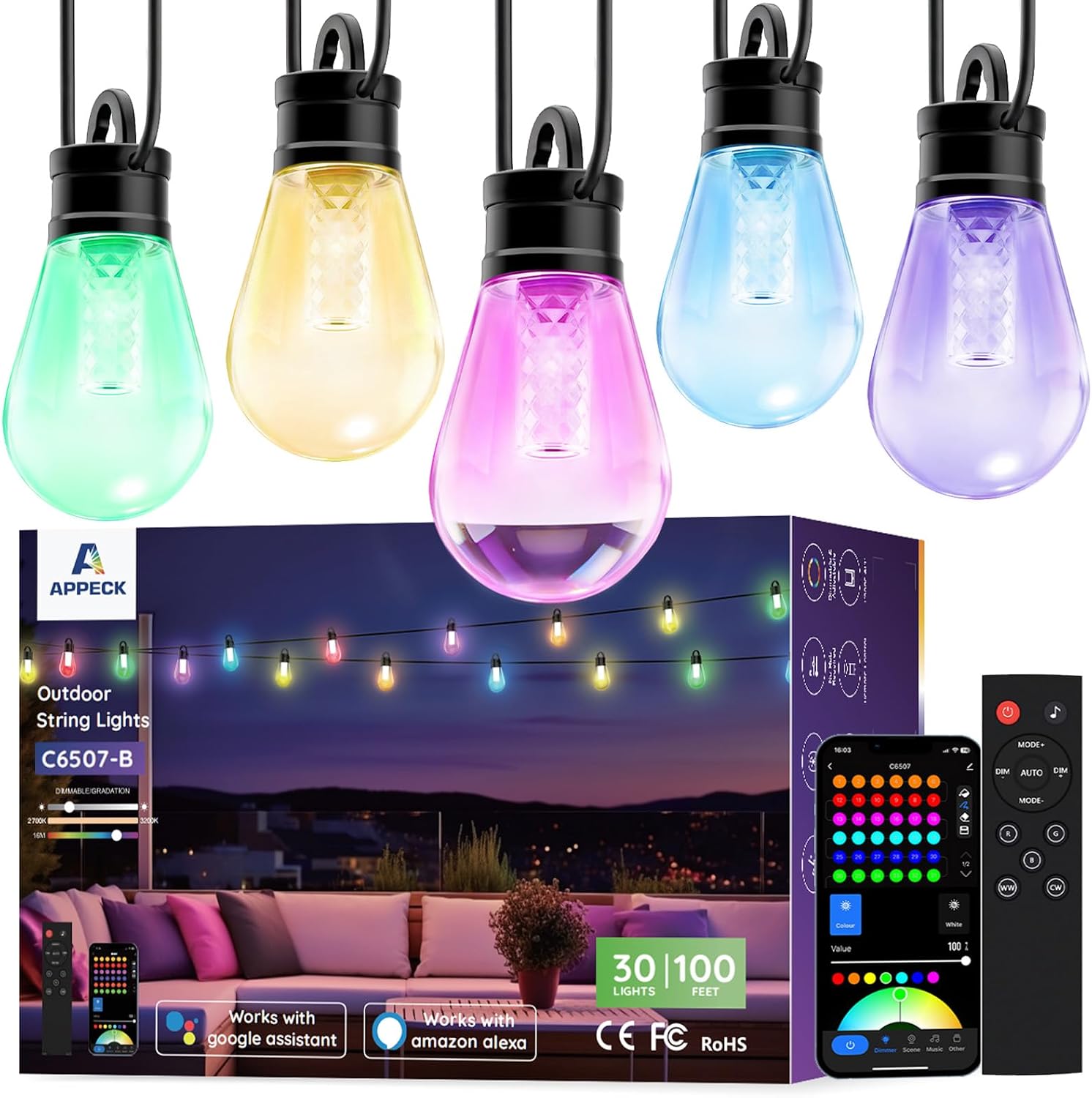 APPECK RGBW Outdoor String Lights...
